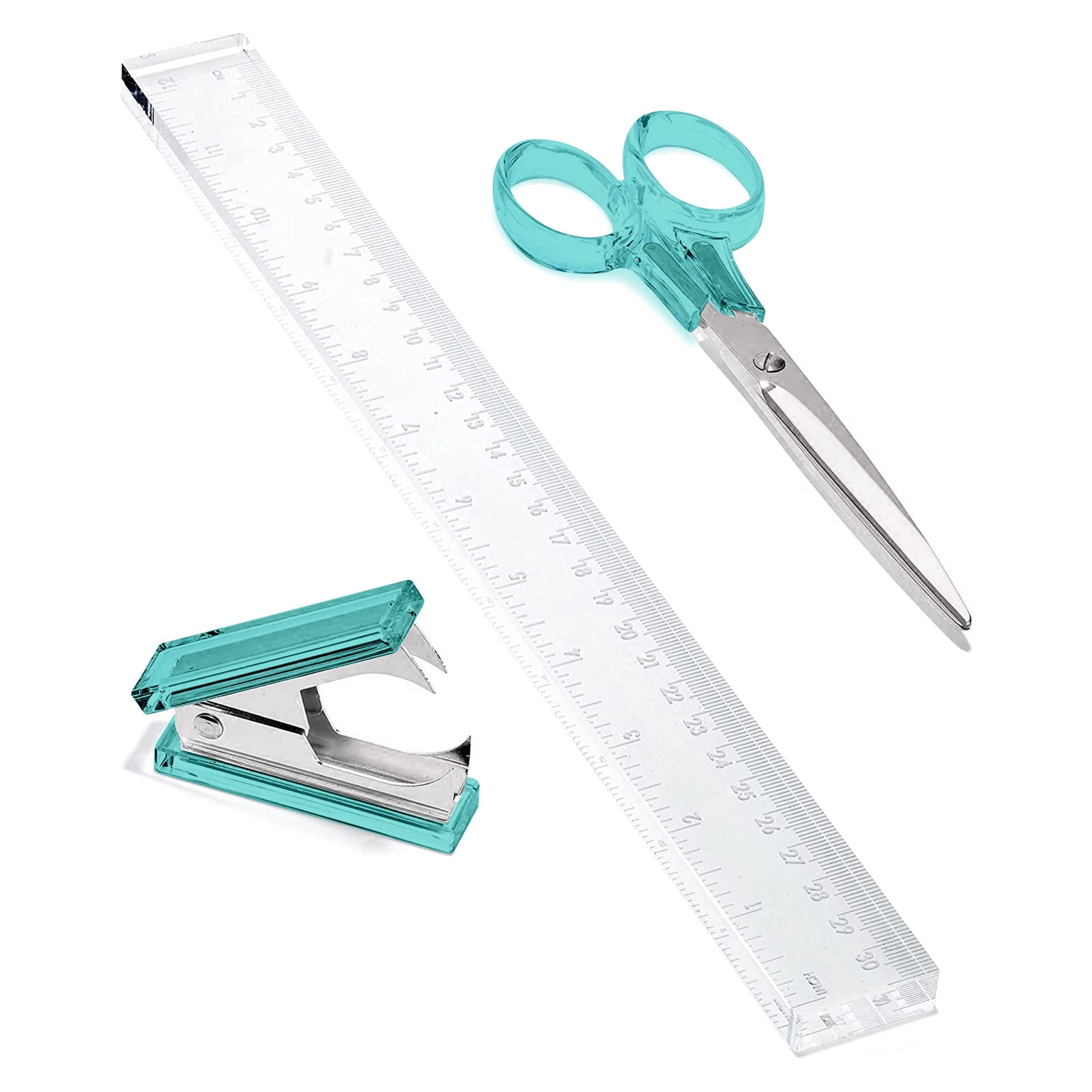 OfficeGoods Acrylic Desk Set with Ruler Scissor and Staple Remover ...