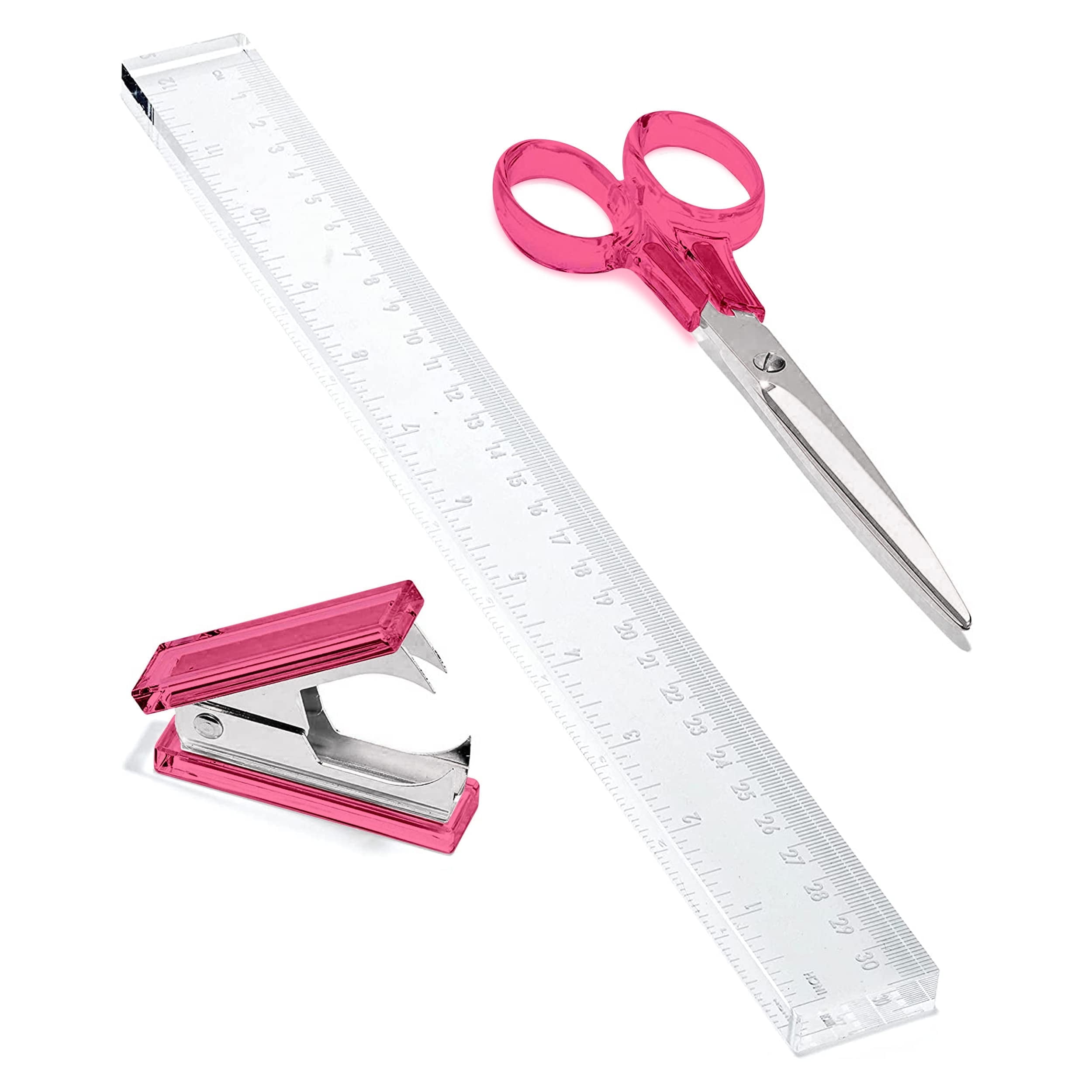 OfficeGoods Acrylic Desk Set with Ruler Scissor and Staple Remover Pink ...