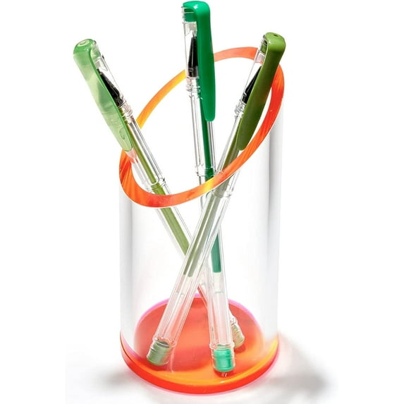 OfficeGoods Acrylic Pen and Pencil Holder with Neon Red Accents Home Office Desk Accessories