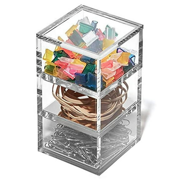 OfficeGoods Clear Acrylic Organizer with Silver Base 3 Tier Stackable Square Desktop Storage