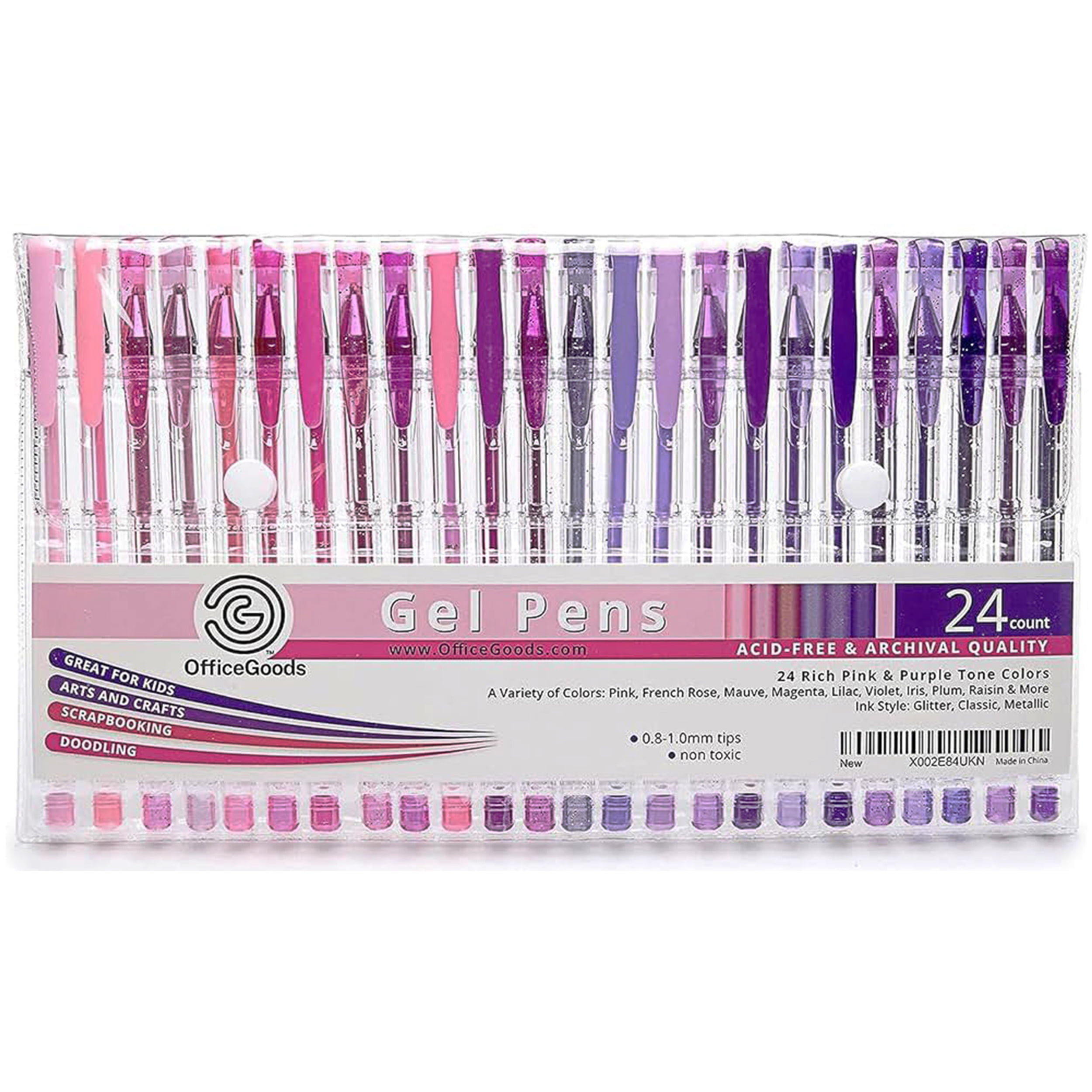 OfficeGoods Gel Pen Set Pink and Purple Colored Gel Ink Pens with