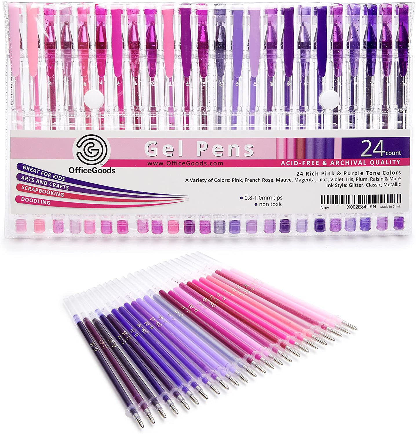 Gel Pens Medium Point .8mm 48/Pkg-12 Each Glitter, Neon, Metallic & Swirl