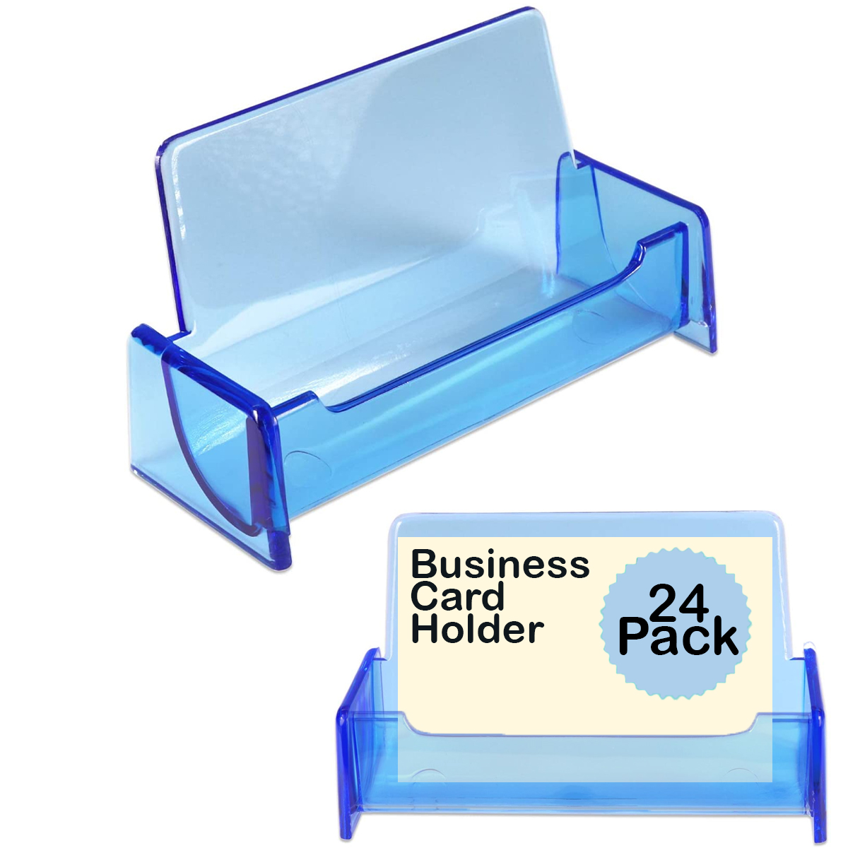 OfficeMate Business Card Holder Display Stand for Office Desk School Home,  24 Pack, Blue Plastic