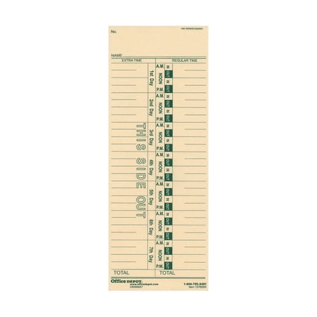 OfficeMax 1-Sided Weekly Time Cards With Numbered Days, 3 3/8" x 9", Pack Of 200