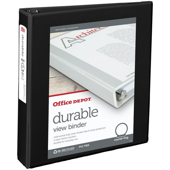 OfficeMax Durable View Binders with Round Ring 1-1/2", Black