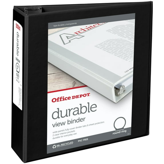 OfficeMax Durable View Binders with Round Ring 3", Black