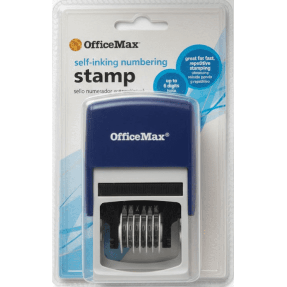 OfficeMax Self-Inking Numbering Stamp Up to 6 Digits, Automatic Ink, Blue