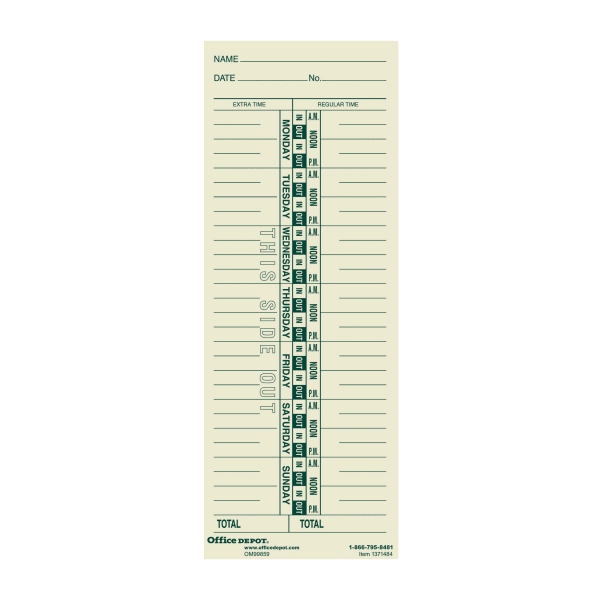 OfficeMax Single-Name Weekly Time Cards, Pack of 200