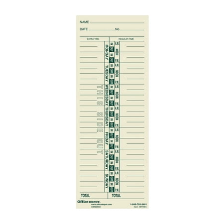 OfficeMax Single-Name Weekly Time Cards, Pack Of 200