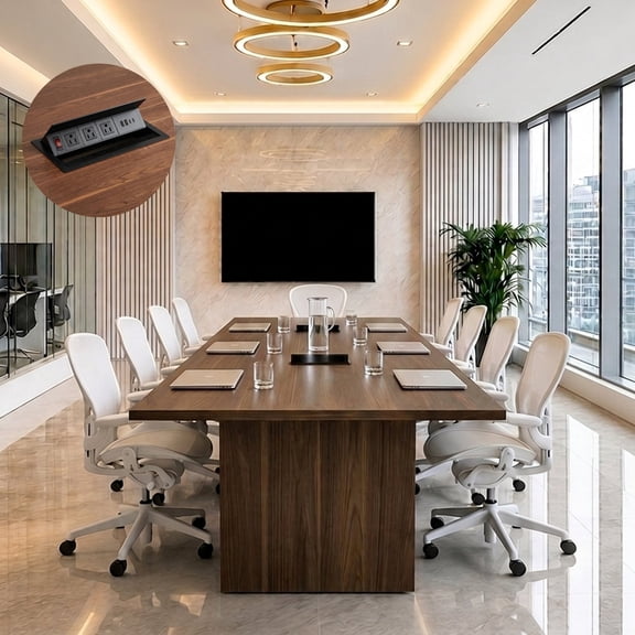 OfficeSimpli 96" x 48" Made in USA Rectangular 8 ft Conference Room Table, Thickened Wood Boardroom Table, Heavy Duty Modern Conference Desk for Meetings, Training & Workspace  California Walnut