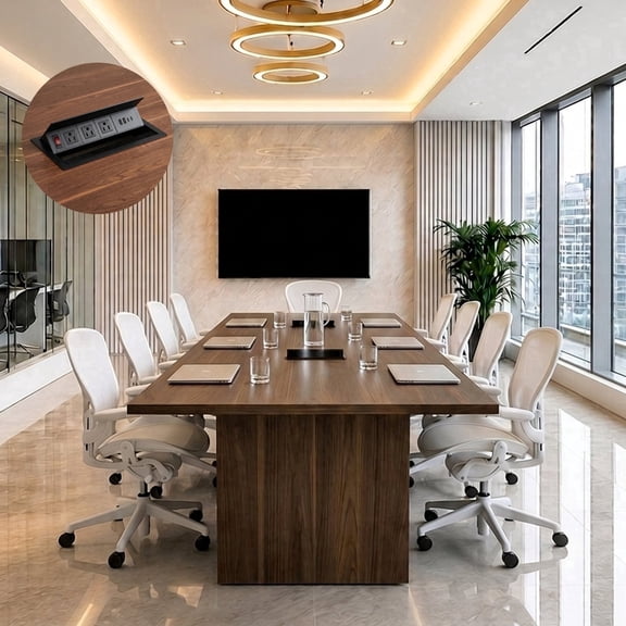 OfficeSimpli 96" x 48" Made in USA Rectangular 8 ft Conference Room Table, Thickened Wood Boardroom Table, Heavy Duty Modern Conference Desk for Meetings, Training & Workspace  California Walnut