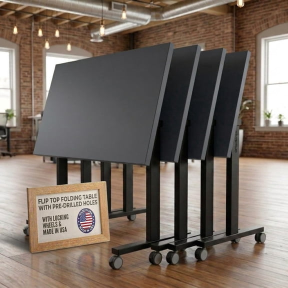 OfficeSimpli Conference Room Tables 48 x 24 Inch (6 Pack) Flip Top Training Folding Table on Wheels Mobile Folding Desk Modern Meeting & Classroom Tables for Office Home & School Slate Grey