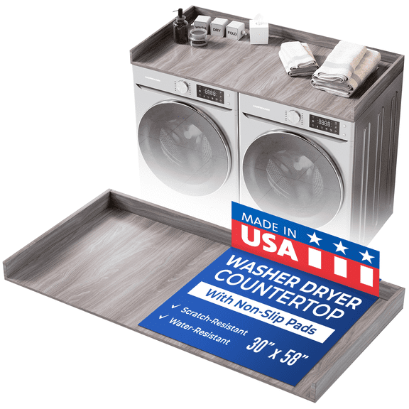 OfficeSimpli Large Washer Dryer Countertop 30 x 58 - Made in USA - Heavy-Duty Laundry Countertop Over Washer and Dryer, Laundry Room Countertop Organization Solution with Non-Slip Pads, Iconic Maple