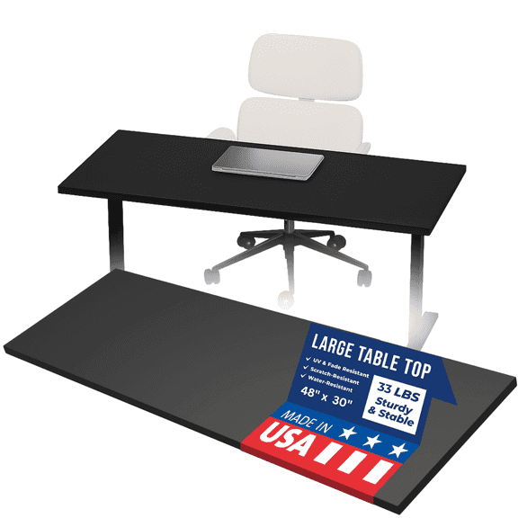 OfficeSimpli Table Top - 48 x 30 Inch Made in USA, Wood Desk Top for Sit Stand, Standing Desk Frame, Kitchen Countertop, Butcher Block, Workbench Table Tops for Home & Office - Black