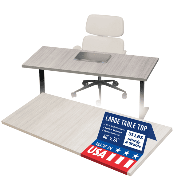OfficeSimpli Table Top - 60 x 24 Inch Made in USA, Wood Desk Top for Sit Stand, Standing Desk Frame, Kitchen Countertop, Butcher Block, Workbench Table Tops for Home & Office - Battle Creek Oak