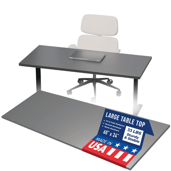 OfficeSimpli Table Top - 60 x 24 Inch Made in USA, Wood Desk Top for Sit Stand, Standing Desk Frame, Kitchen Countertop, Butcher Block, Workbench Table Tops for Home & Office - Slate Grey