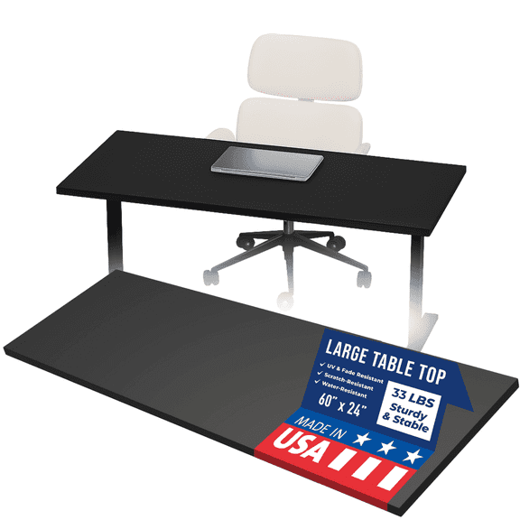 OfficeSimpli Table Top - 60 x 24 Inch Made in USA, Wood Desk Top for Sit Stand, Standing Desk Frame, Kitchen Countertop, Butcher Block, Workbench Table Tops for Home & Office - Black
