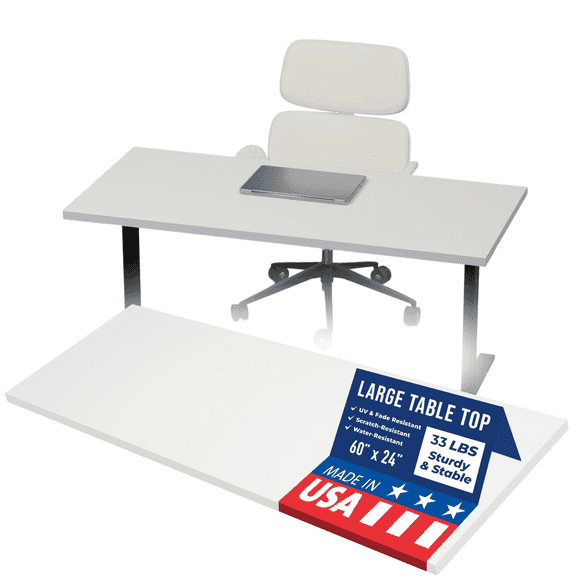 OfficeSimpli Table Top - 60 x 24 Inch Made in USA, Wood Desk Top for Sit Stand, Standing Desk Frame, Kitchen Countertop, Butcher Block, Workbench Table Tops for Home & Office - Glacier White