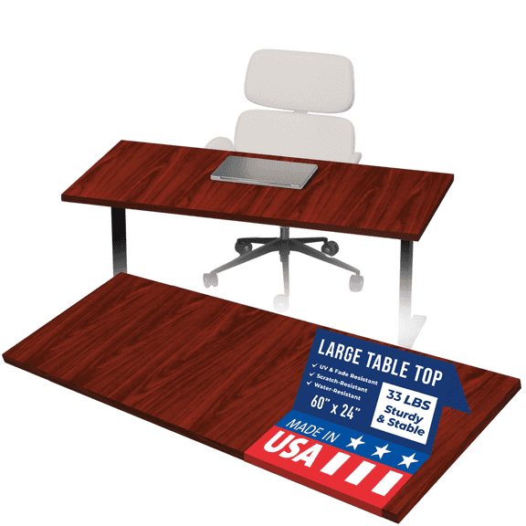 OfficeSimpli Table Top - 60 x 24 Inch Made in USA, Wood Desk Top for Sit Stand, Standing Desk Frame, Kitchen Countertop, Butcher Block, Workbench Table Tops for Home & Office - Mahogany