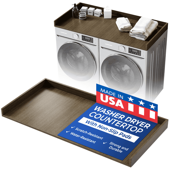 OfficeSimpli Washer Dryer Countertop w Non-Slip Pads, Made in USA, Laundry Room Wood Topper, Washer Dryer Cover for Top, Laundry Guard, Laundry Countertop, Laminate Finish (Tenino Grey)