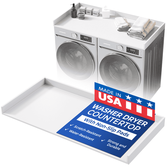 OfficeSimpli Washer Dryer Countertop w Non-Slip Pads, Made in USA, Laundry Room Wood Topper, Washer Dryer Cover for Top, Laundry Guard, Laundry Countertop, Laminate Finish (Glacier White)