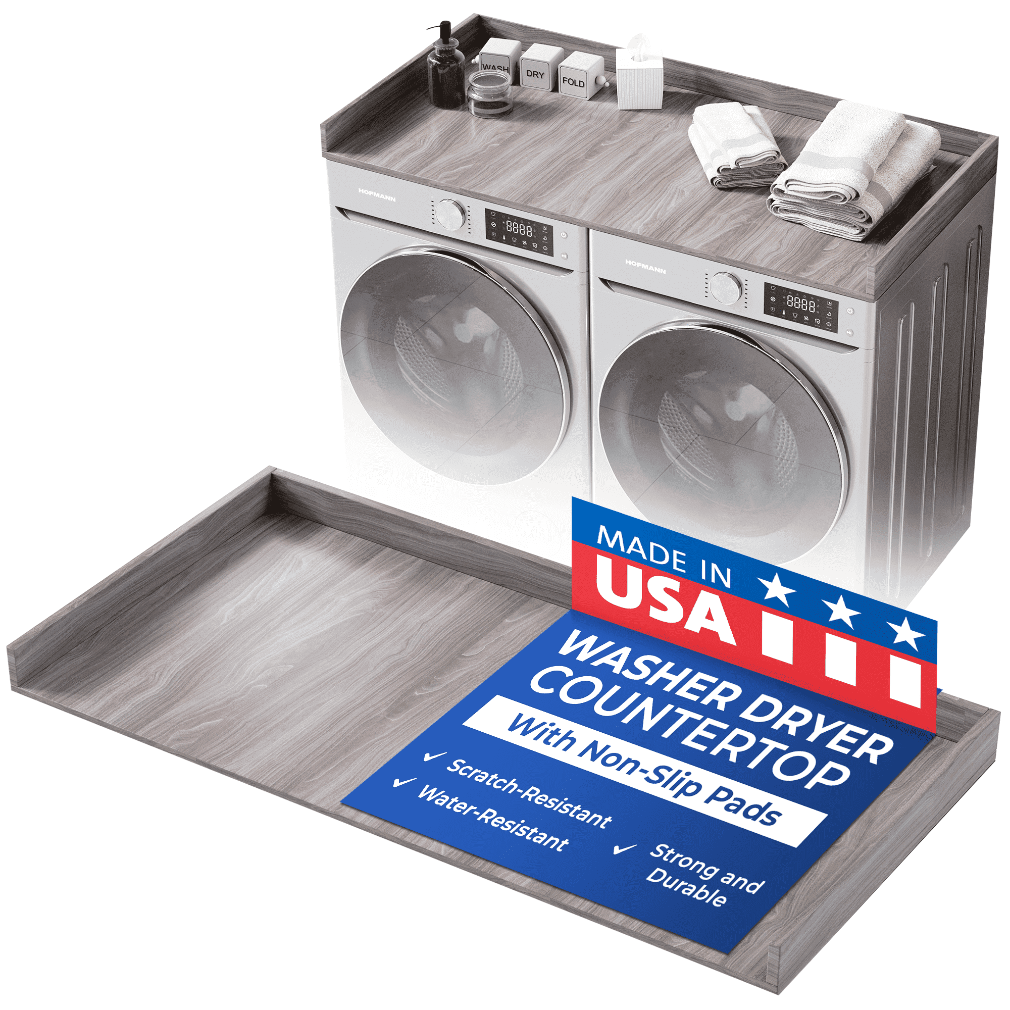 OfficeSimpli Washer Dryer Countertop w Non-Slip Pads, Made in USA, Laundry Room Wood Topper, Washer Dryer Cover for Top, Laundry Guard, Laundry Countertop, Laminate Finish (Iconic Maple)