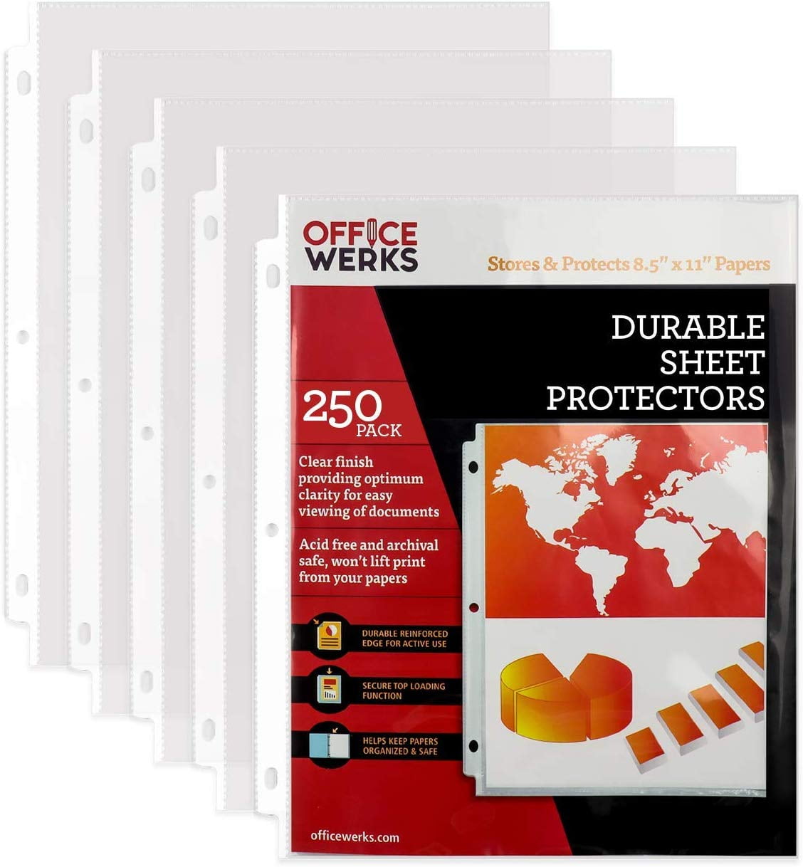 OfficeWerks Clear Sheet Protectors, 8.5" x 11", 250 pack, Durable, Top Load, Reinforced Holes