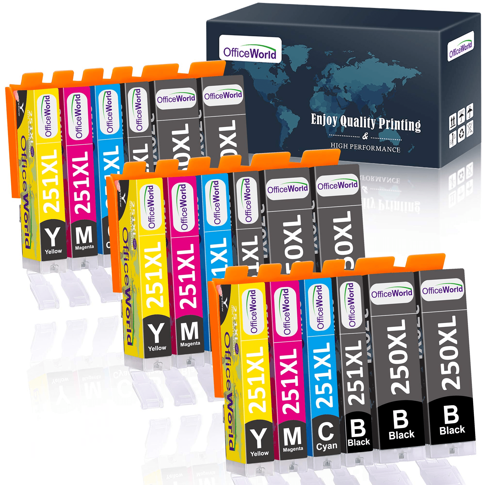 OfficeWorld 250 251XL Ink Cartridge Replacement for Canon PGI 250XL PGI250 XL CLI 251XL CLI251 XL Compatible with Pixma IP8720 MG7520 MG7120 MG6320