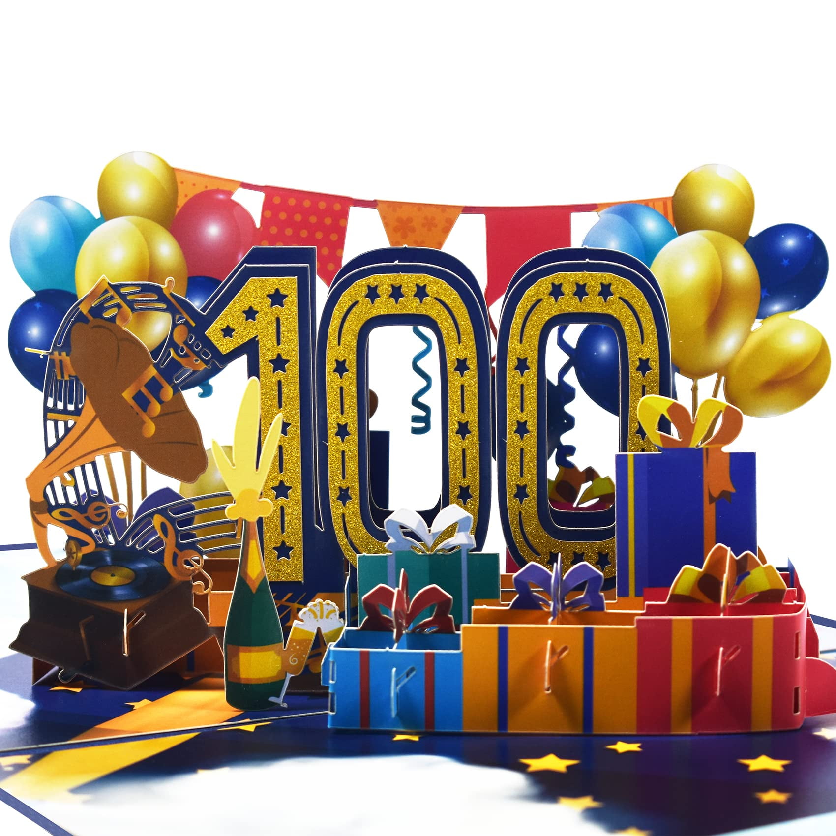 OfficeZen ART 100th Birthday Pop Up Card, Happy 100th Birthday Card with Note and Envelope,Celebrating 100th Anniversary Greeting Card for Husband, Wife, Men, Women