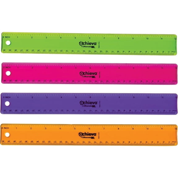 Officemate 12" Flexible Plastic Ruler - 12" Length 1.3" Width - Imperial, Metric Measuring System - Plastic - 12 / Pack - Assorted | Bundle of 5