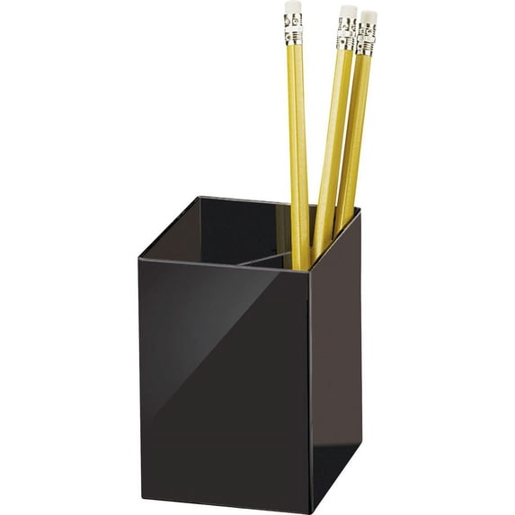 Officemate 3-Compartment Pencil Cup - 4" x 2.9" x 2.9" x - 1 Each - Black | Bundle of 2 Each