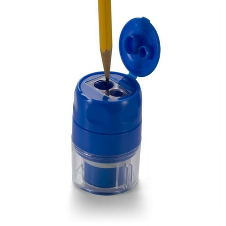 Officemate Achieva Sharpener, Twin Pencil/Crayon with Retractable Eraser, Blue (30220)