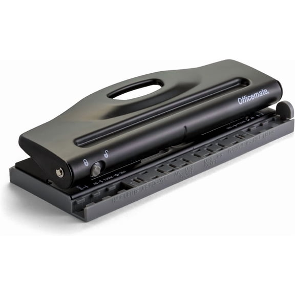 Officemate Adjustable 6-Hole Punch, 8 Sheet Capacity, Paper Punch for Planners and Binders, Mini/Pocket, A6, Personal, A5 and Half Letter Paper, Black