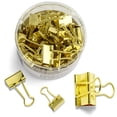 thumbnail image 1 of Officemate Assorted Size Binder Clips, 6 Medium, 12 Small & 12 Mini Binder Clips, Full Metal with Gold Tone Finish, Includes Reusable Tub, 30-Count, 1 of 10