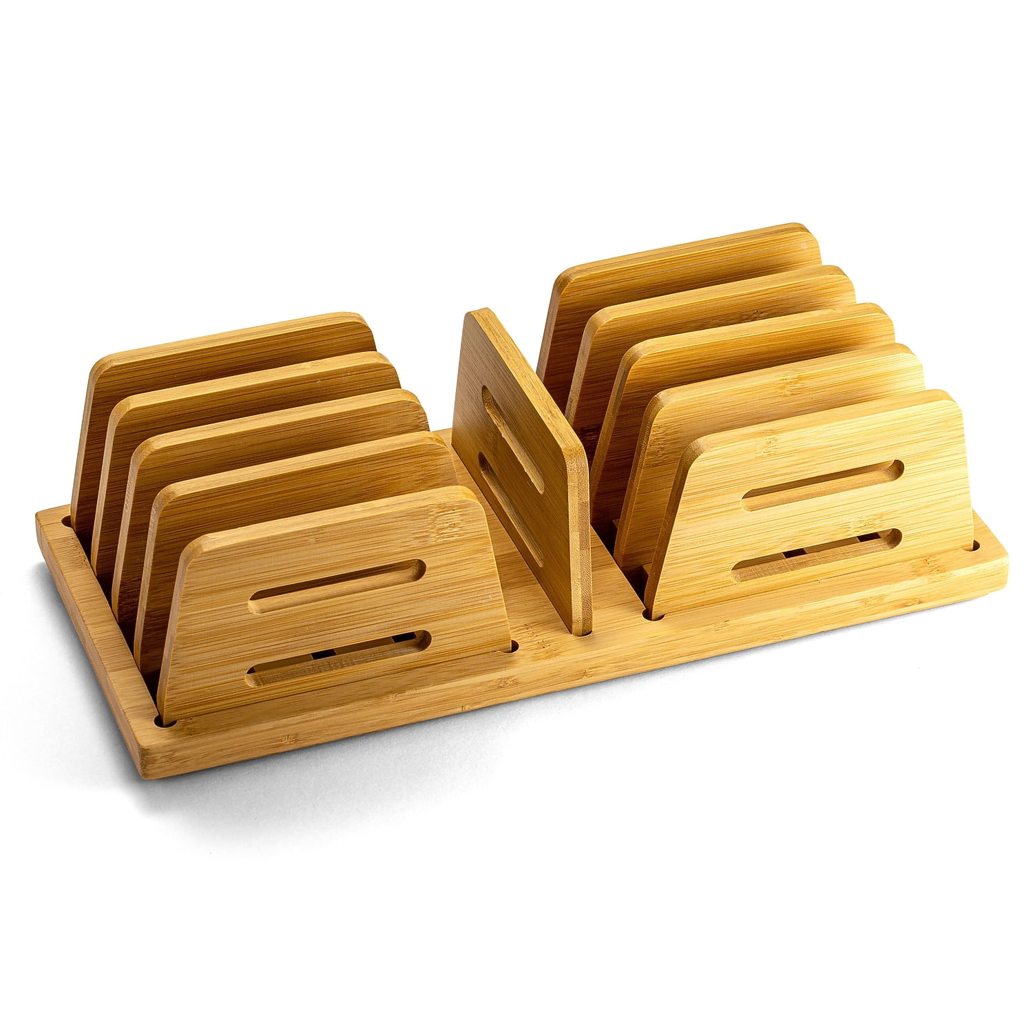 Officemate Bamboo Desk Accessories 9-Compartment Stackable Wood Desk Organizer  Natural Wood Grain