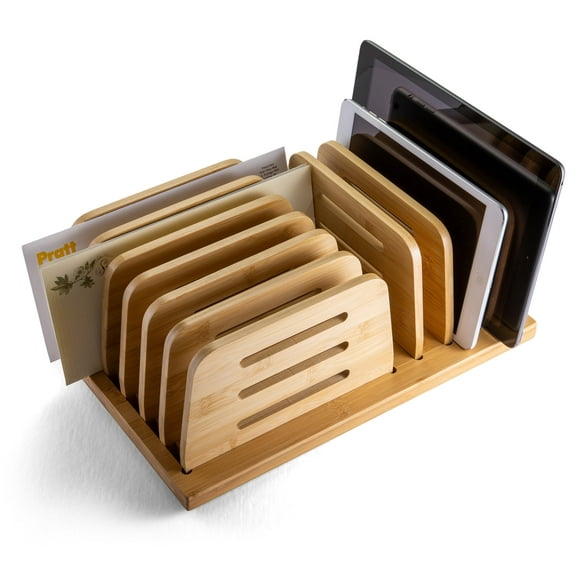 Officemate Bamboo Desk Accessories 9-Compartment Stackable Bamboo Multi-Supply Holder Desk Organizer