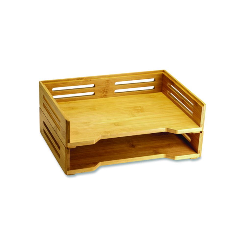 Natural Bamboo Stackable Letter Tray Organizer, 2-Pack
