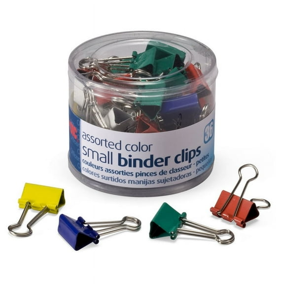 Officemate Binder Clips Tub, Small Clips, 3/4, Assorted Colors, Pack of 36 (31028)