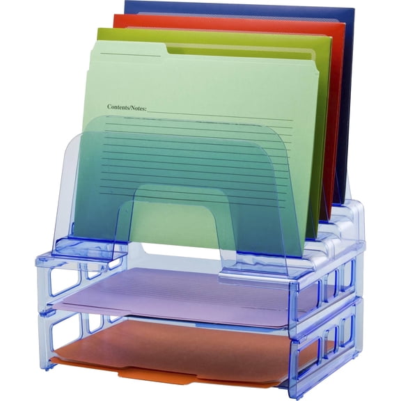 Officemate Blue Glacier Large Incline Sorter W/ 2 Letter Trays - 5 Compartment(s) - 14.3" Height X 13.4" Width X 9" Depth - Compact - Transparent Blue - 1 Each