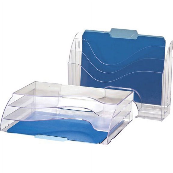 Officemate Clear Wave 2-way Desktop Organizer - 3 Compartment(s) - 3 Tier(s) - 11.3" Height x 13" Width x 3.6" Depth - Desktop - Clear - Plastic - 1 Each | Bundle of 10 Each