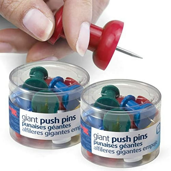 Officemate Giant Push Pins, 1.5 Assorted Colors, 2 Tubs of 12 (92905)
