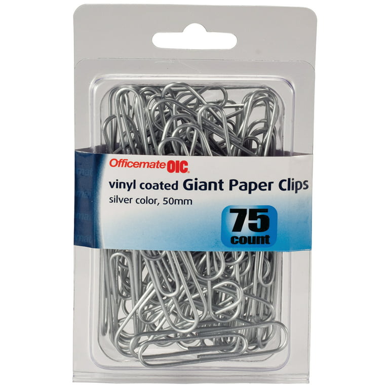 Officemate Giant Vinyl Coated Paper Clips, Translucent Silver, 75