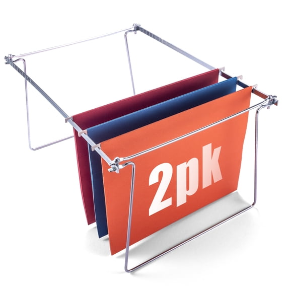 Officemate Letter Size Hanging File Frame, 2-Pack File Holder, Adjustable 14 to 18-Inches, Fits In Deep Drawers, Shelf or Bankers Box, Silver