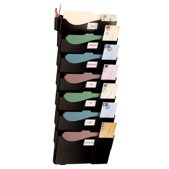 Officemate International Grande Central Wall Filing System, Seven Pockets - Black