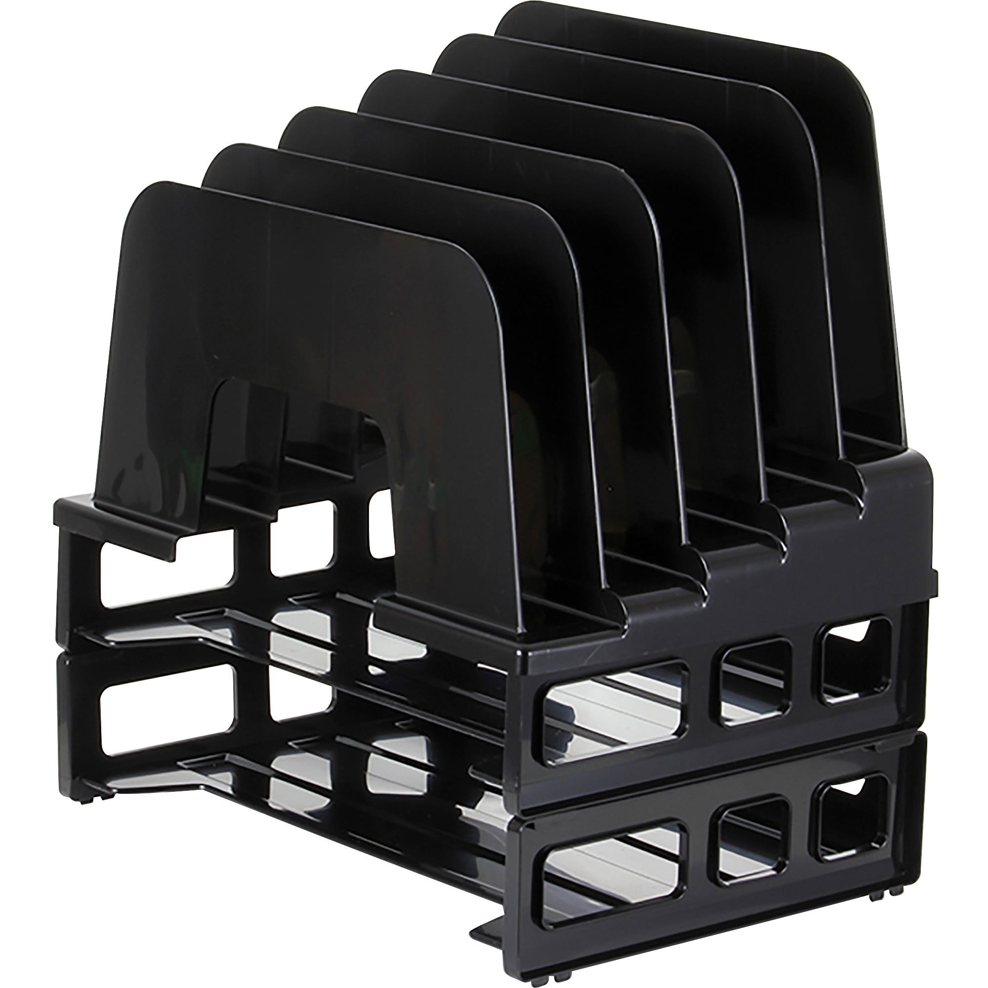 Black Plastic 5-Compartment Incline Sorter with 2 Letter Trays