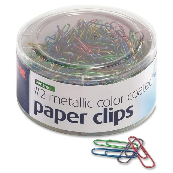 Officemate PVC-Free Assorted Color Coated Paper Clips, 2 Size Clips, 600 per Tub (97225)