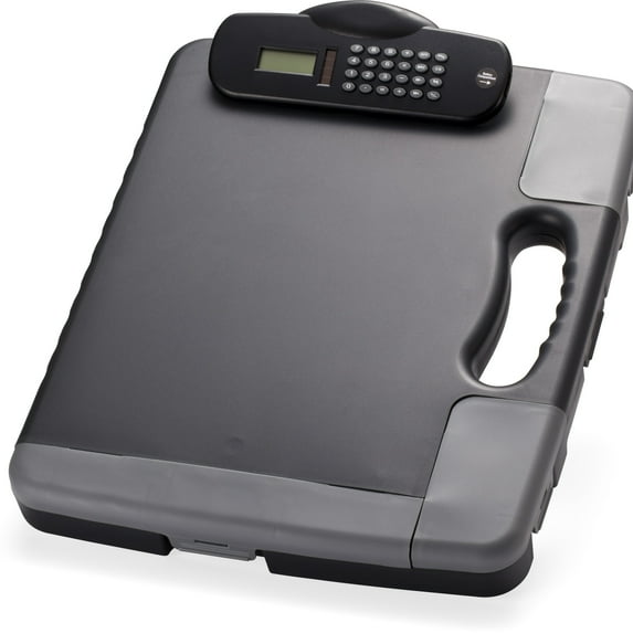 Officemate Portable Clipboard Storage Case with Calculator, Charcoal (83302)
