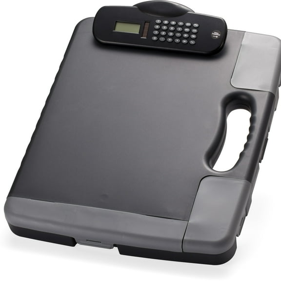 Officemate Portable Clipboard Storage Case with Calculator, Charcoal (83302)