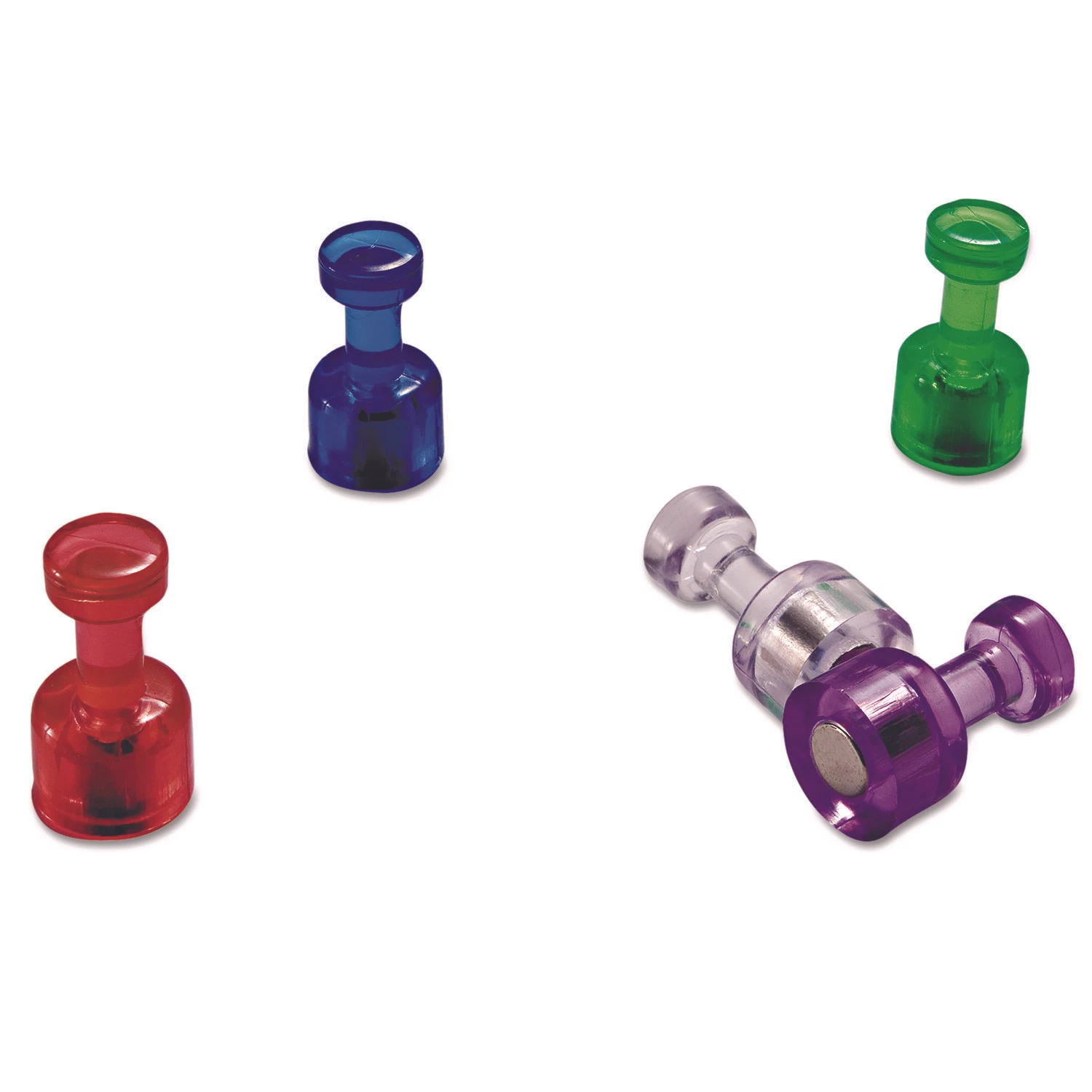 Officemate Push Pin Magnets Assorted Translucent 3/4" X 3/8" 10 Per Pack 92515