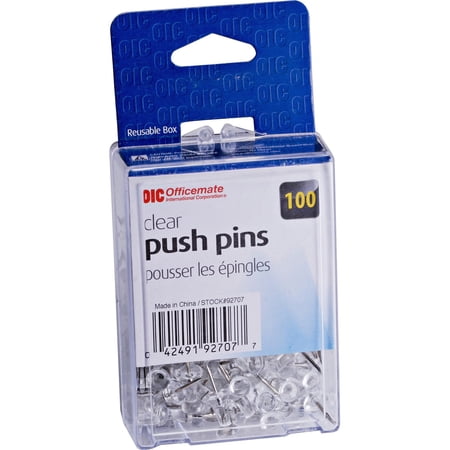 Officemate Push Pins in Reusable Box, Clear, Box of 100 (92707)